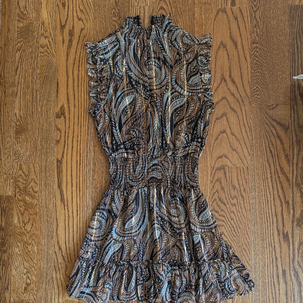 Elan Mini Dress in black, brown, blue and gold. Very flattering!